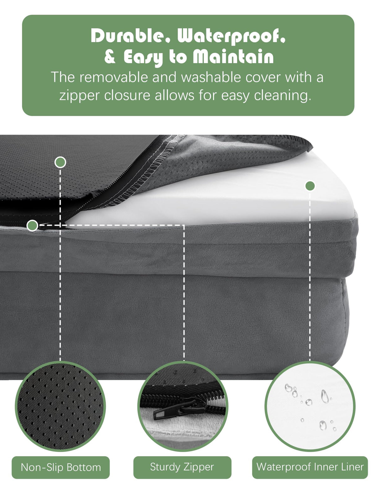 Spotted Play Orthopedic Dog Bed with Sides - Dog Sofa Beds for Medium Dogs, Supportive Foam Pet Couch Bed with Washable Removable Cover, Waterproof Lining and Non-Slip Bottom, Grey - M