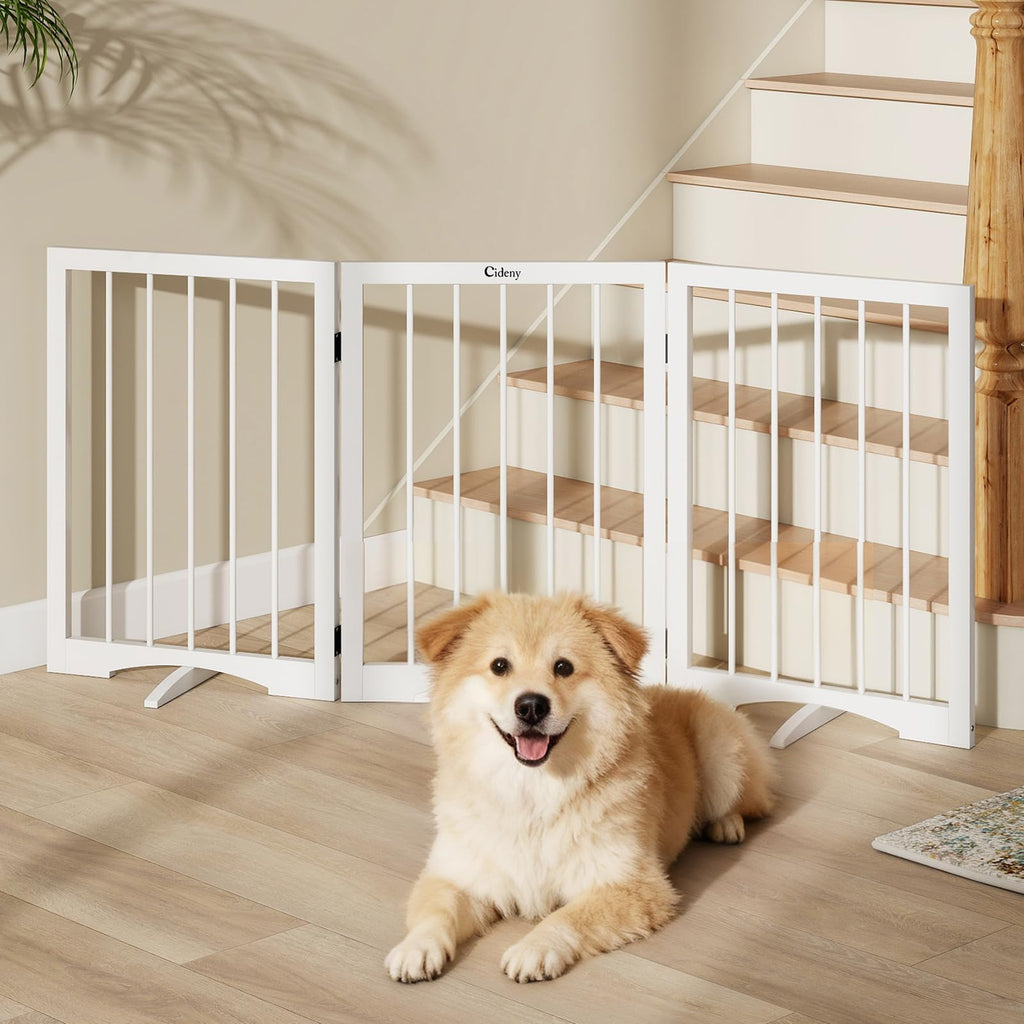 Cideny Free Standing Dog Gate Indoor, Foldable Dog Gate for Stairs Doorways