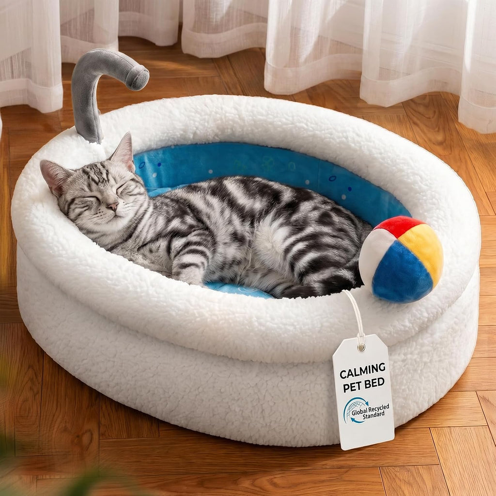 Donut Calming Cat Bed for Indoor Cats, Washable Pet Bed, 21in
