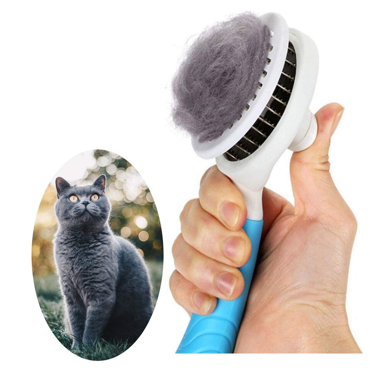 Self Cleaning Slicker Brush - Cat Brush Skin-Friendly Deshedding Grooming Massaging Tool for Long & Short Haired Pets, Cat Hair Brushes Easy Removes Undercoat for Dogs Cats Rabbits - UPGRADED, Blue