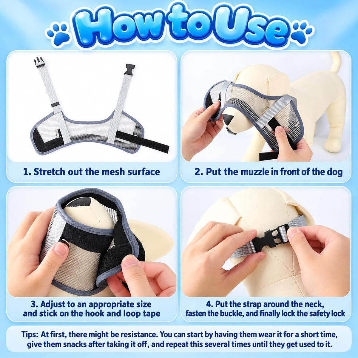 2PCS Adjustable Dog Muzzle Breathable Mesh Anti Bite, Comfortable Anti-Bite Dog Muzzle Designed for Safe Walking, Comfor