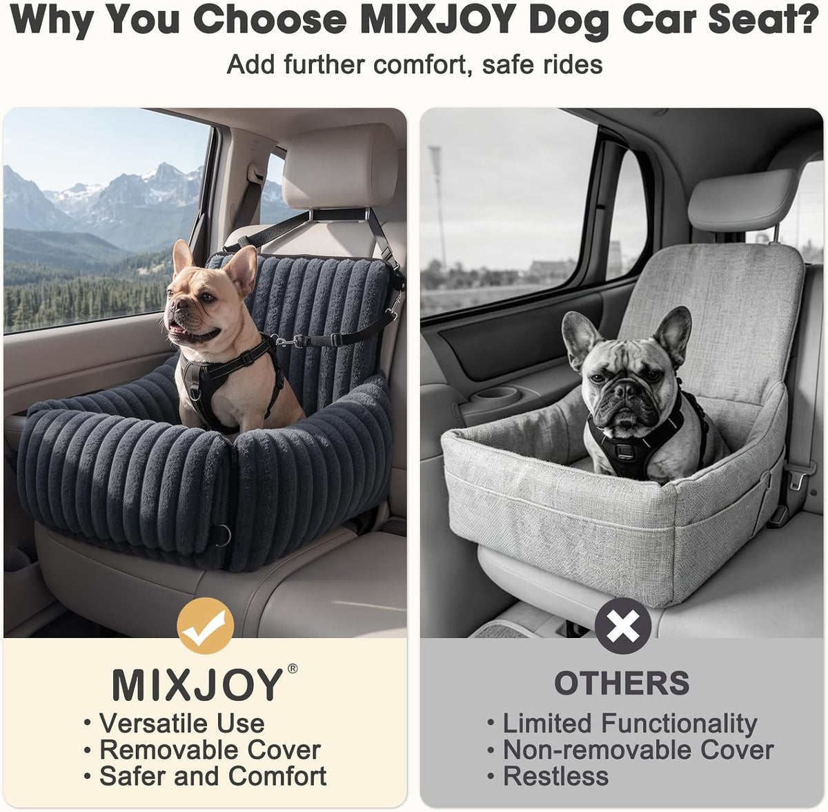 MIXJOY 6-in-1 Dog Car Seat for Small/Medium Dogs up to 23 lbs,Grey