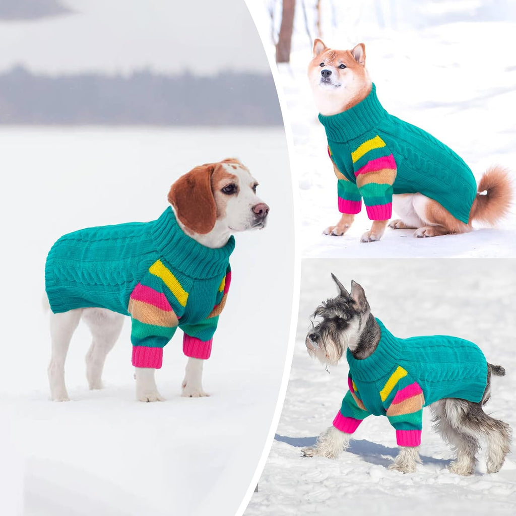 Small Dog Sweater, Turtleneck Pullover With Sleeves, Green S