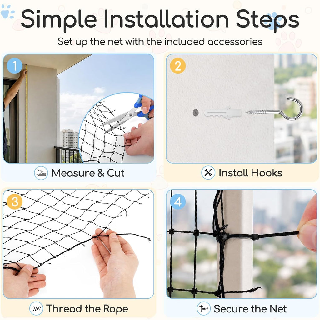 10 x 13 ft Cat Balcony Netting with Steel Wire-Reinforced Mesh