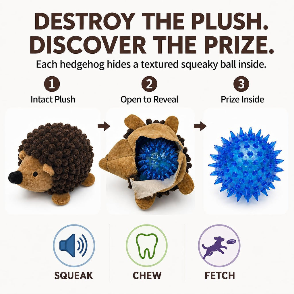 2-in-1 No-Stuffing Hedgehog Dog Toys 3 PCS, Squeaky Ball for Throwing Play