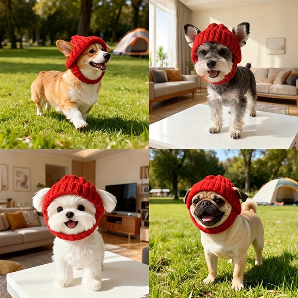Dog Beanie Hat with Ear Holes, Winter Pet Cap for Small Dogs