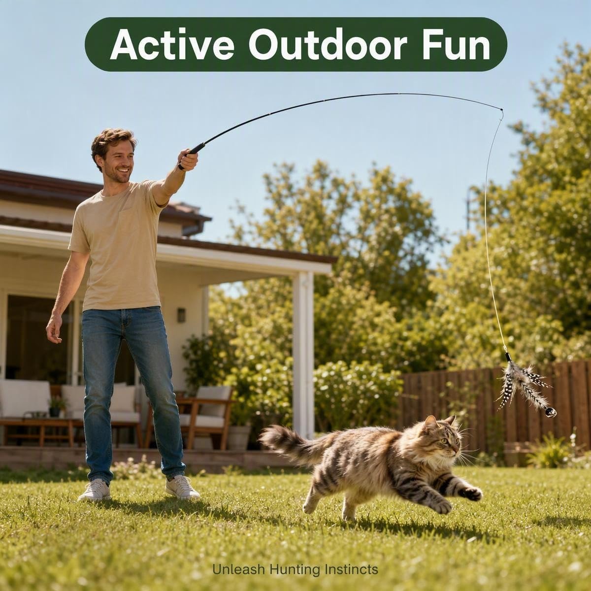 Interactive Cat Feather Wand Toy with 4 Feather Refills