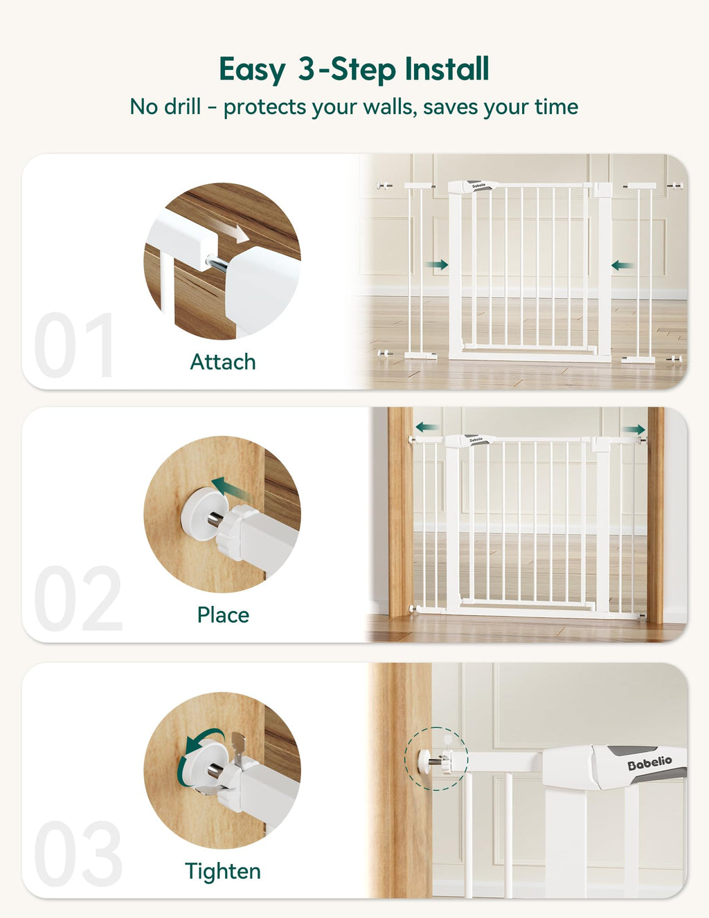 Babelio 29-55" Extra Wide Baby Gate with Door, PressGuard P7, White
