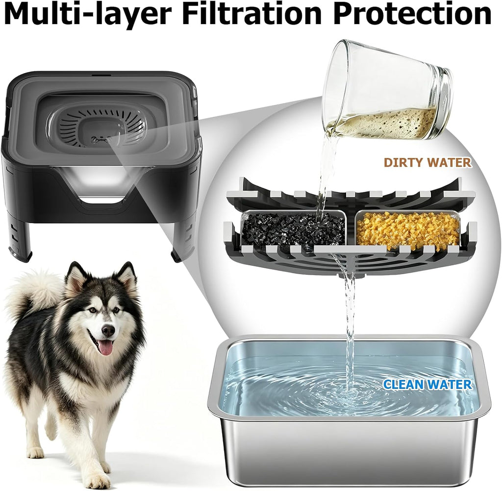 Elevated Dog Water Bowl 12L, 3.1Gal No Spill Water Bowl for Dogs with 4 Heights Adjustable Raised Dog Stand and 3 Filter