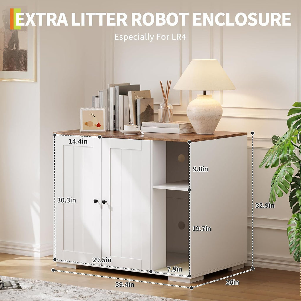 Large Cat Litter Box Enclosure with Power Outlet for Auto Litterbox Robot