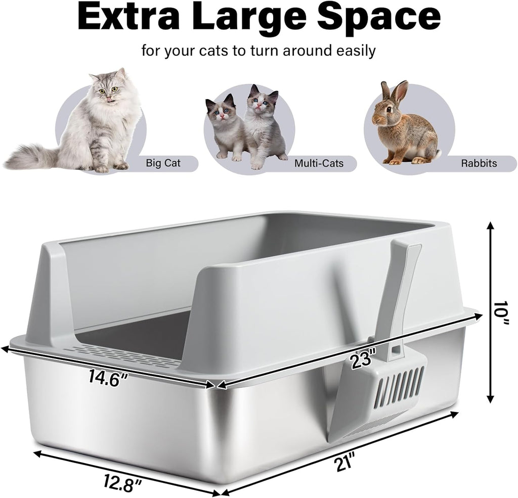 XL Stainless Steel Litter Box with Lid, Extra Large Cat Litter Box