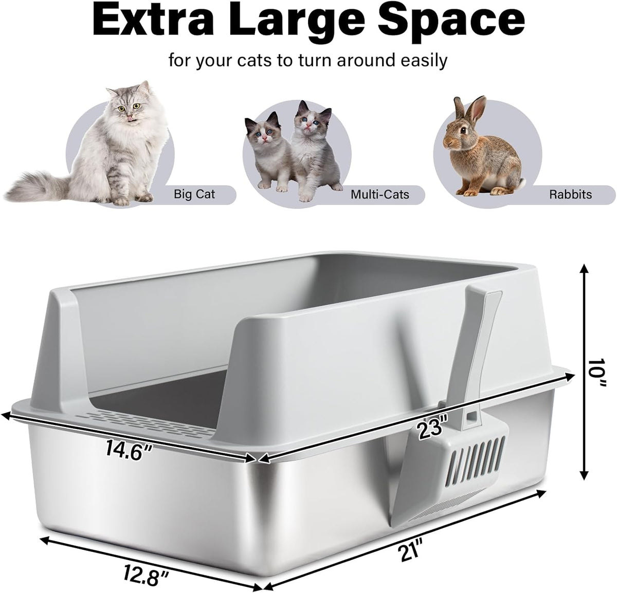 XL Stainless Steel Litter Box with Lid, Extra Large Cat Litter Box