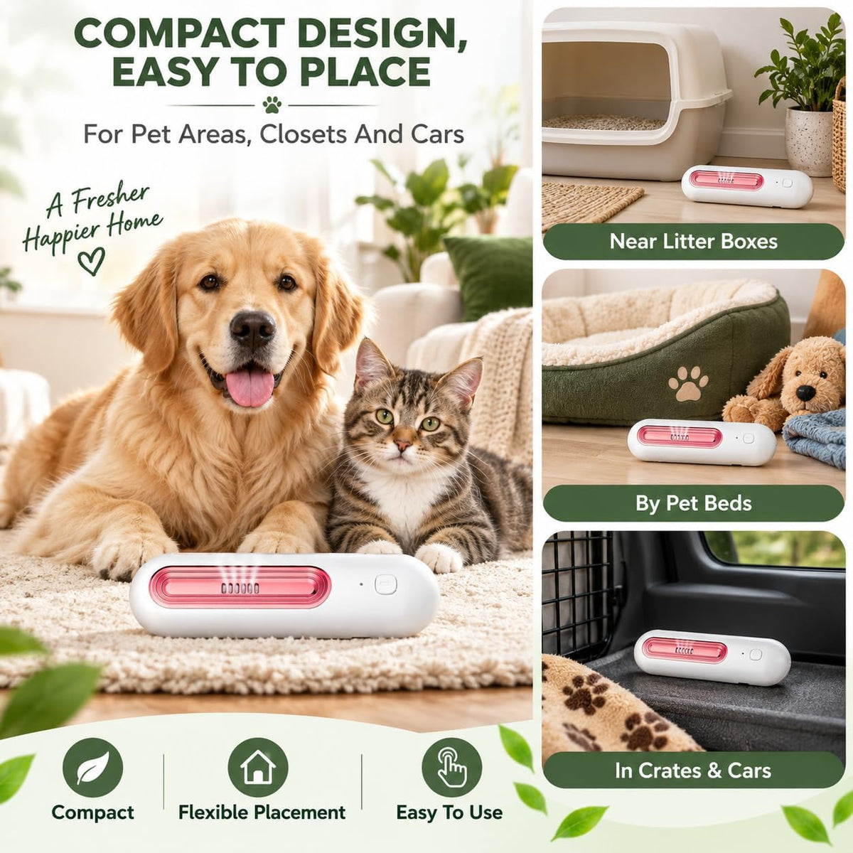 Ozofreshen Pet Odor Eliminator, Litter Odor Control Air Freshener，Gold+Pink