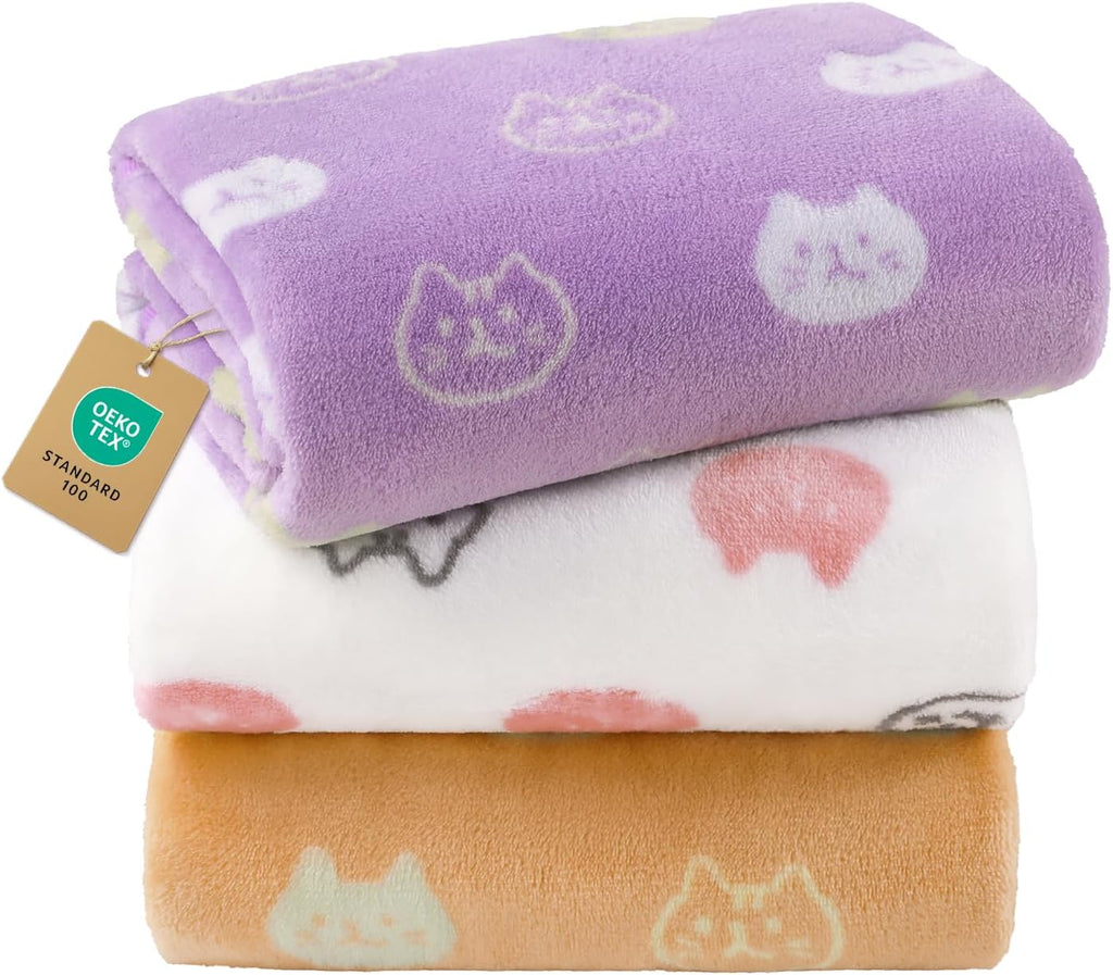 Luciphia 3 Pack Cute Cat Blankets Cozy Small Throw for Pet Puppy,23"x16"