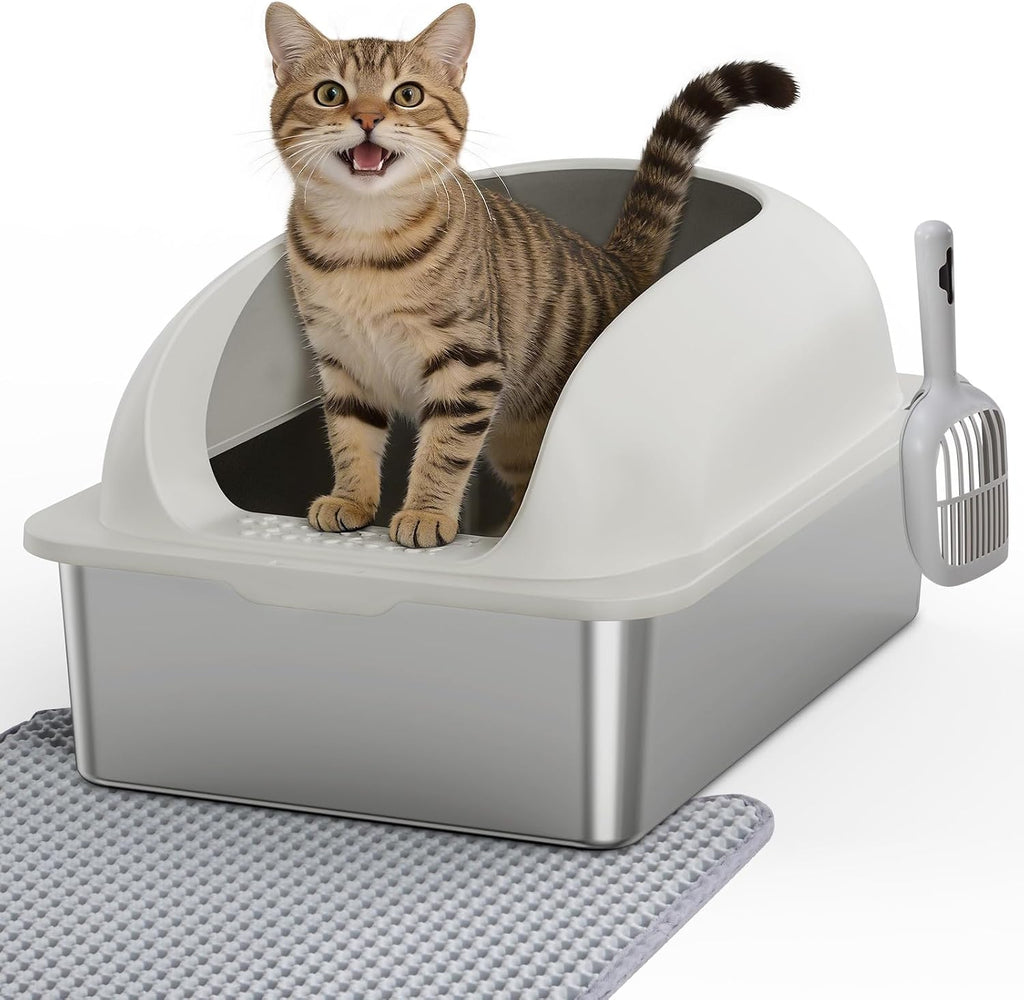 OLIXIS Large Metal Large Cat Litter Box with Lid, High Wall Sides