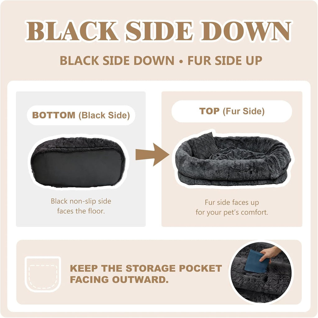 WROS Human Dog Bed for Adult, 71"x45"x12" Giant Calming Nest Bed, Dark Grey