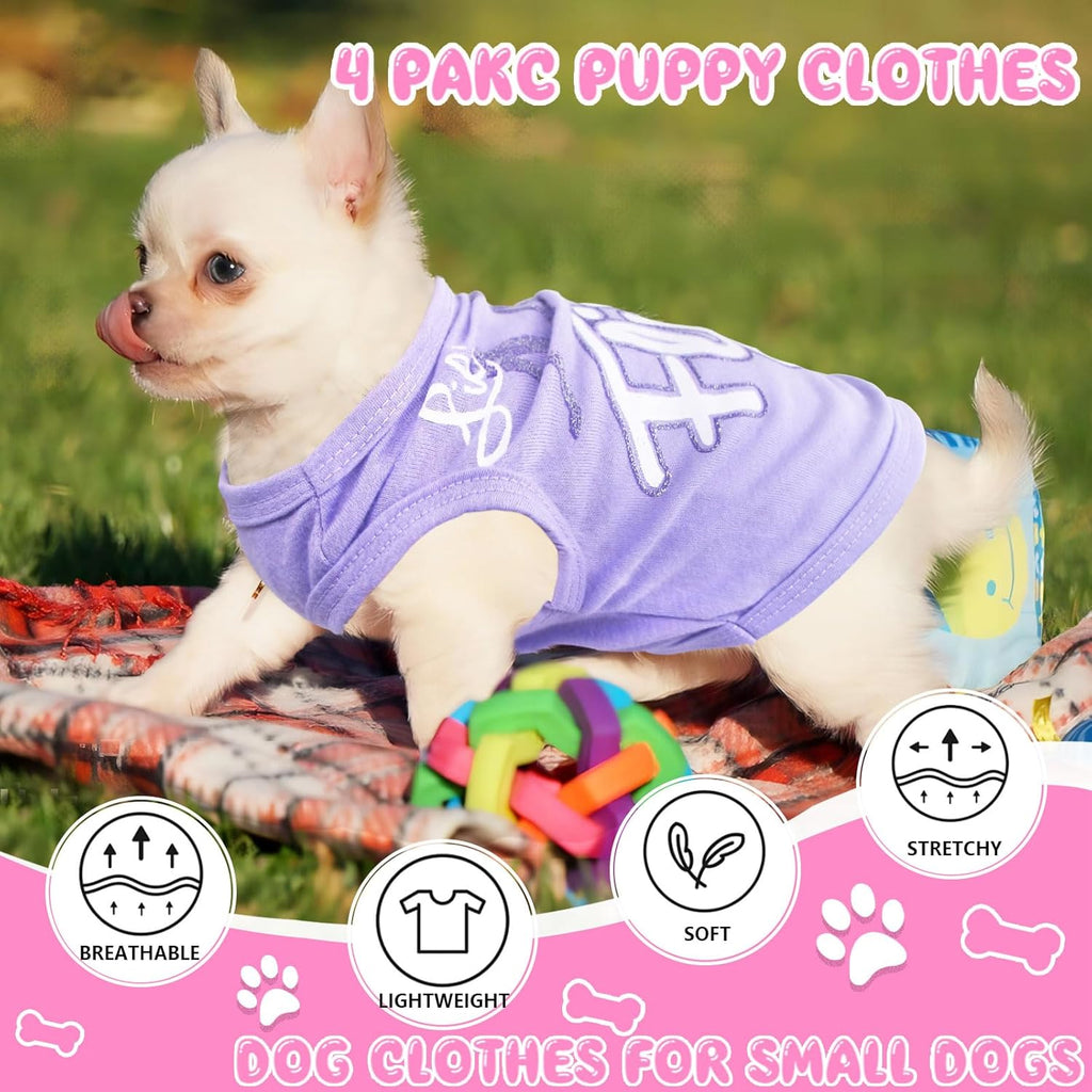 4 Pieces Dog Clothes for Small Dogs Girl Soft Puppy Shirt Cute Chihuahua Teacup Dog Clothes Female Dog Shirts Breathable