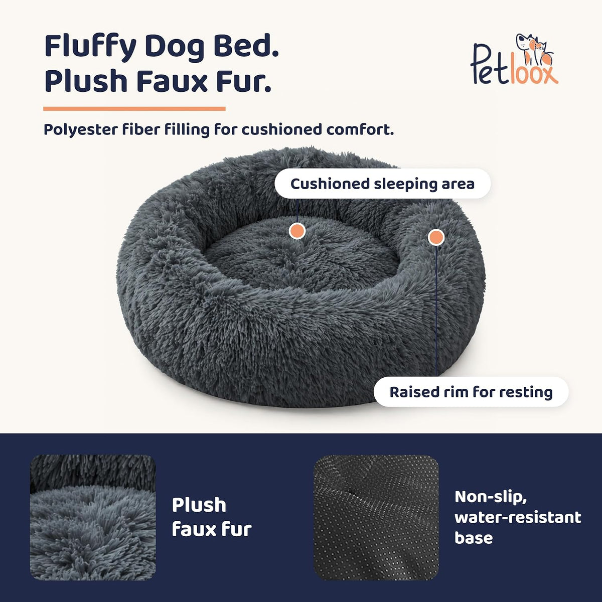 Calming Donut Dog Bed for Medium Sized Dogs, Fluffy Round Dog Bed