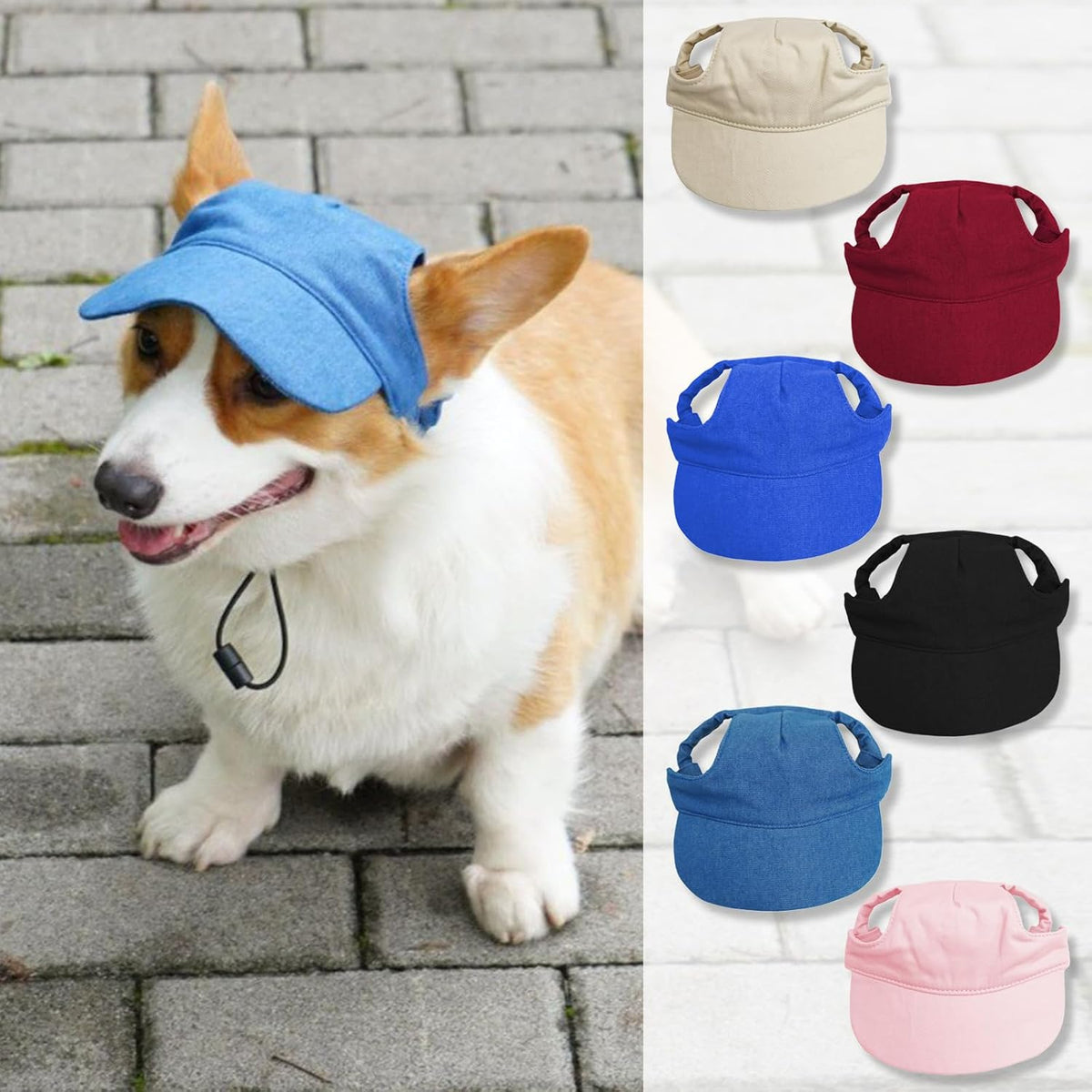 Dog Baseball Cap,Pet Summer Beach Hat,Dog Cat Sunbonnet Cap with Ear Holes,Adjustable Cat Visor for Small Medium Large D
