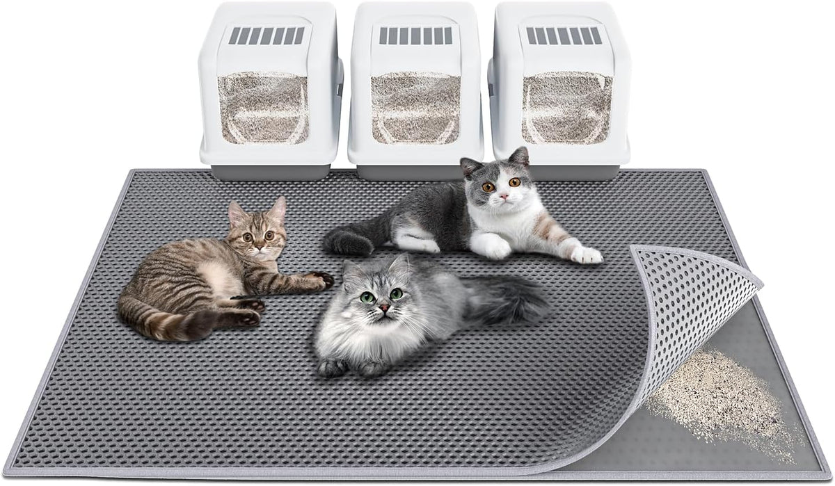 Waretary Cat Litter Mat, 36"x30", Waterproof, Scatter Control, Grey