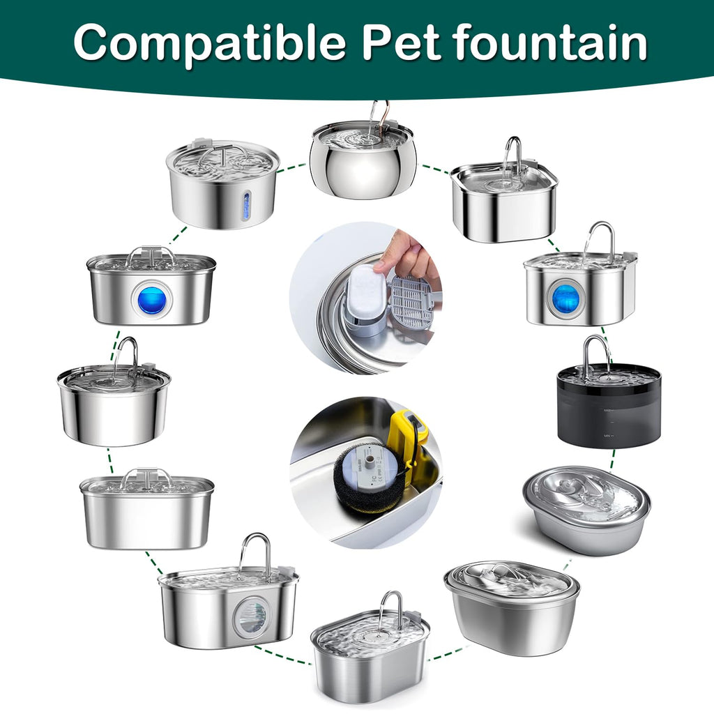 Cat Water Fountain Filter 16Pcs Fit 101oz/3L Stainless Steel Pet Fountain