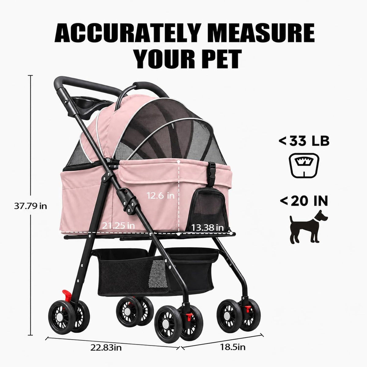 MOCALILI 3-in-1 Pet Stroller for Cats & Dogs, Detachable, 33 lbs Capacity