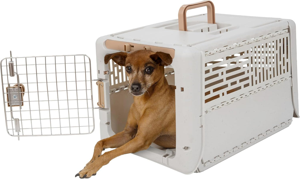 SportPet Designs Collapsible Medium Pet Travel Carrier (Tan), Hard-Sided Kennel for Medium Dogs, Puppies, Cats, Kittens,