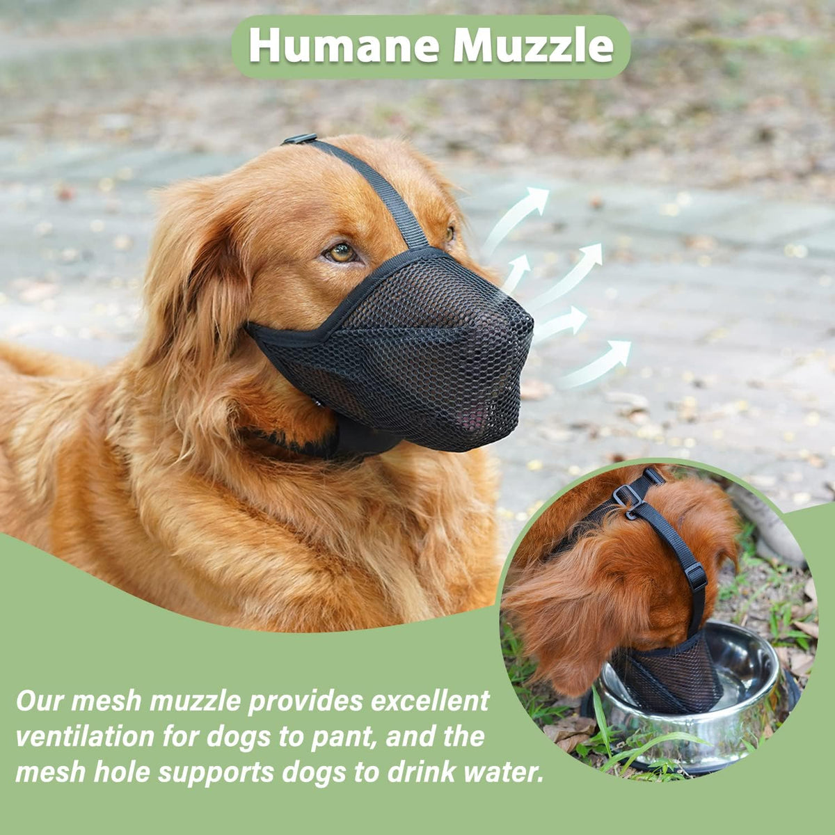 Dog Muzzle, Patented Soft Mesh Muzzle for Scavenging | Black, L