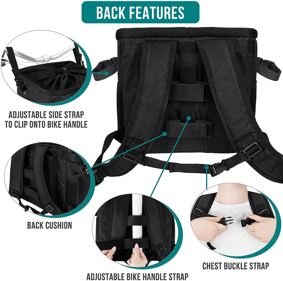 PetAmi Dog Bike Basket, Soft-sided Ventilated Pet Carrier Backpack, Black