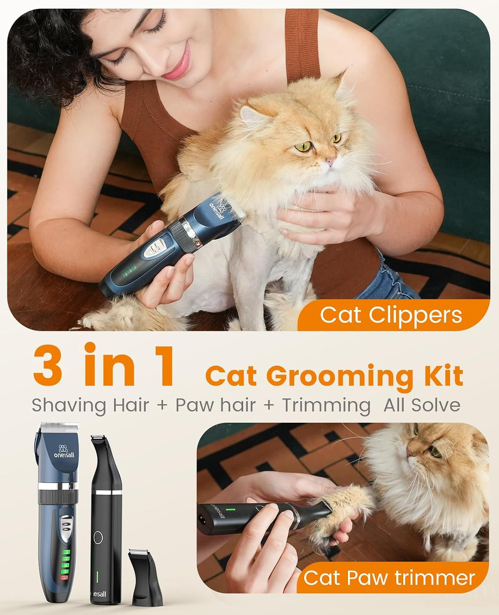 oneisall Cat Clippers and Paw Trimmer 3 in 1 Cat Grooming Kit