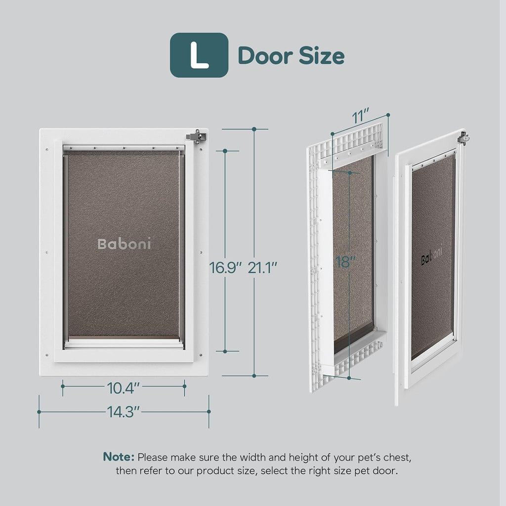 Baboni Dog Door for Door,3-Flap,Durable Plastic Frame,Large