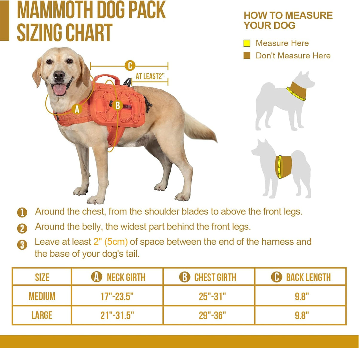 OneTigris Dog Backpack for Medium & Large Dogs, Mammoth Nylon Dog Pack Tactical Backpack Harness with Side Pockets for H