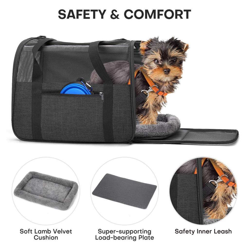JUNGYOUN Premium Cat Carrier - Pet Carrier for Cat & Small Dogs up to 15lbs - Airline Approved Travel Dog Carrier with Anti-Escape Zippers, Collapsible Travel Bowl & Padded Strap
