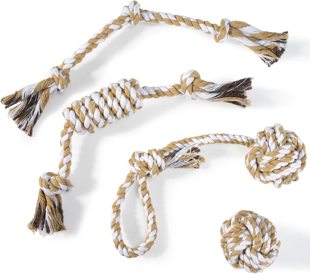 wodoca Dog Rope Toys 4 Pack, Puppy Teething Cotton Knot Chew Rope for Small Medium Dogs, Interactive Tug of War Dog Toys
