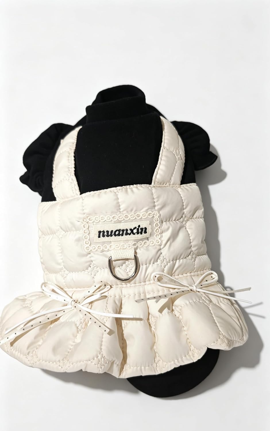 Nuanxin Small Dog Quilted Puffer Vest Dress Faux Two-Piece、Beige、X-Small