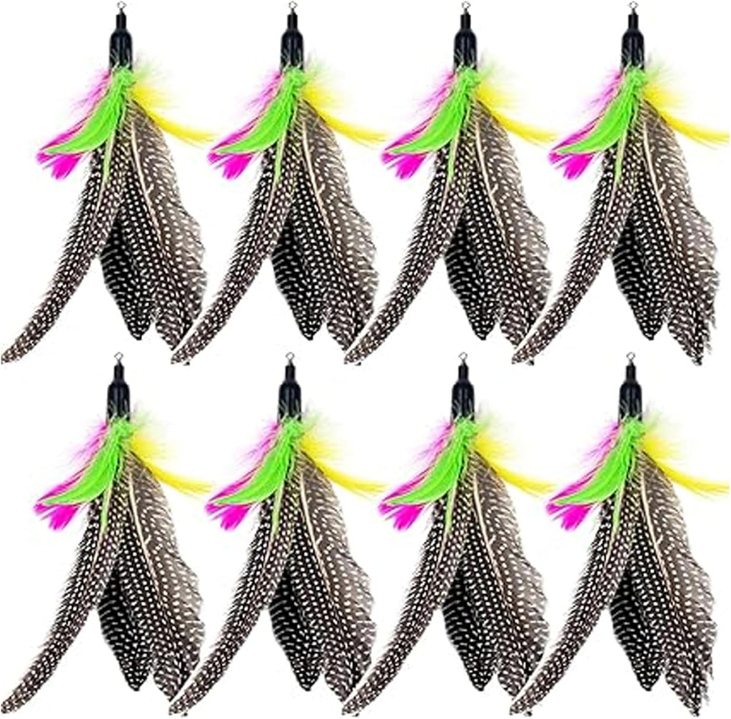 8PCS Cat Toys Feathers Replacements 7.9'' Natural Cat Wand Toy Replacements with Loop Long-Lasting Fishing Pole Toy for 