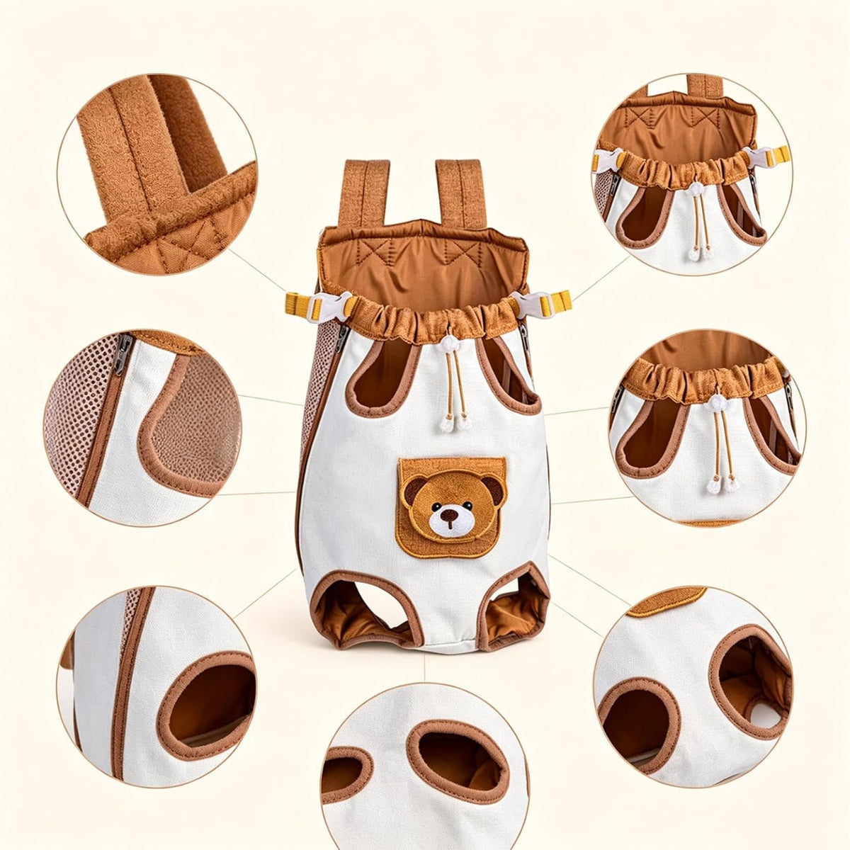 Pet Backpack Carrier, Bear‑Decor Breathable Pet Travel Backpack, Adjustable Hands‑Free Puppy Cat Carrier Bag, Comfort Ou
