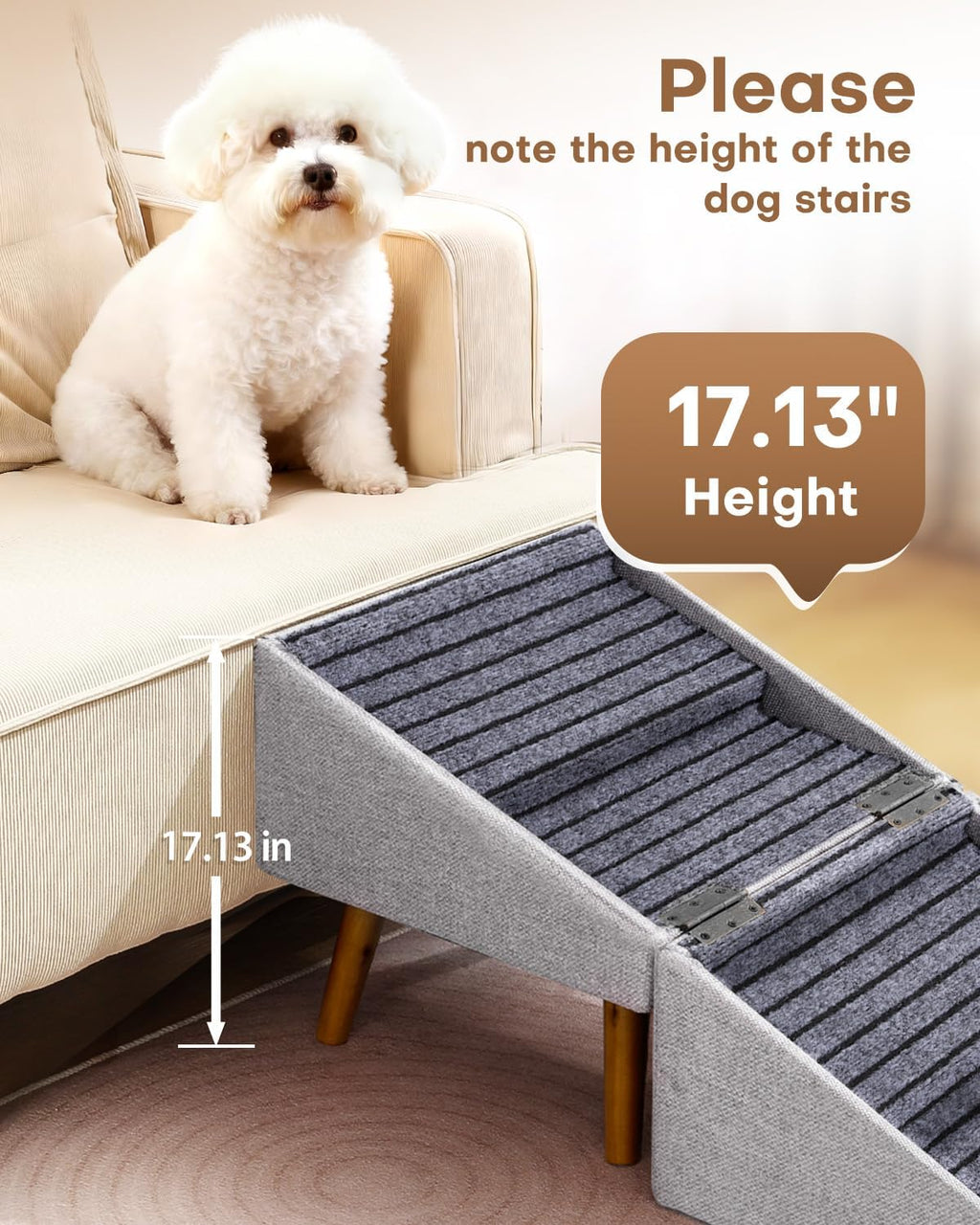 17" H Split Ottoman Dog Ramp for Couch, Foldable Dog Stairs for Small Dogs