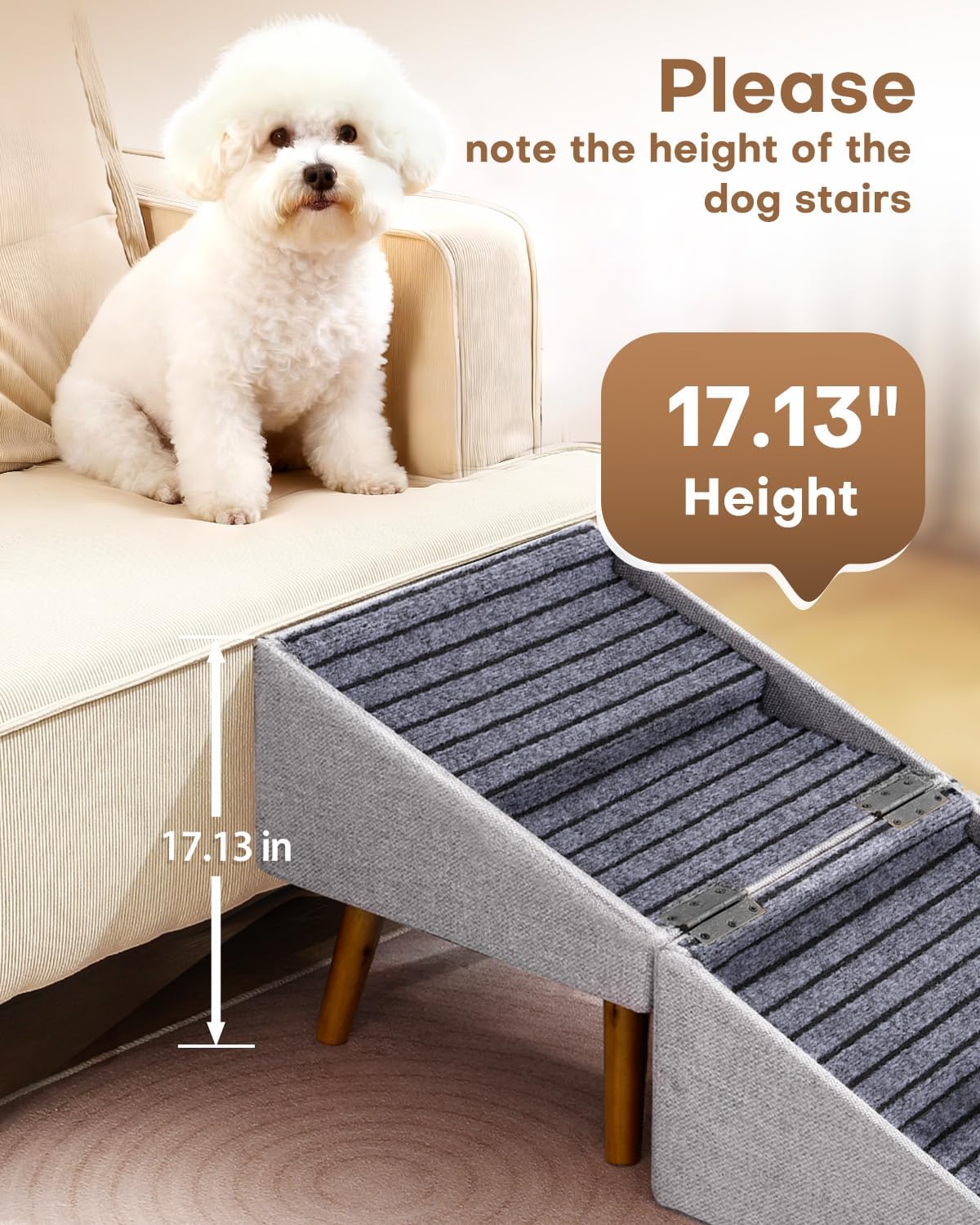 17" H Split Ottoman Dog Ramp for Couch, Foldable Dog Stairs for Small Dogs
