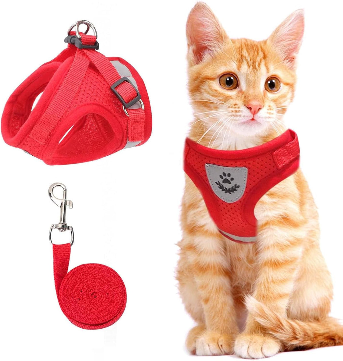 Cat Vest Harness and Leash Set, Escape Proof Kitten Harness Red XS