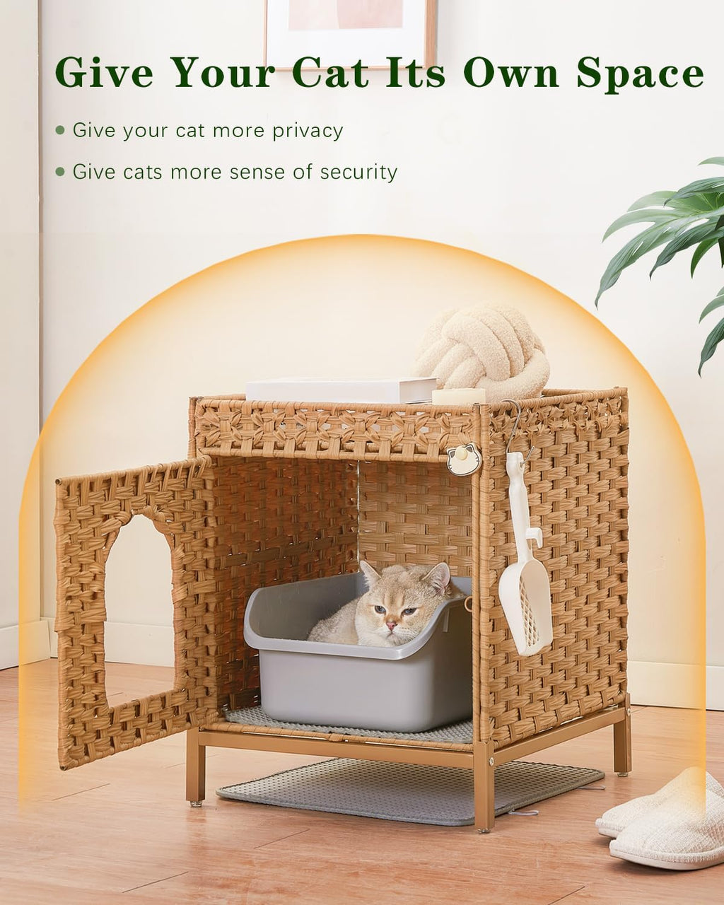 Cat Litter Box Enclosure Hidden Litter Box Furniture, Natural