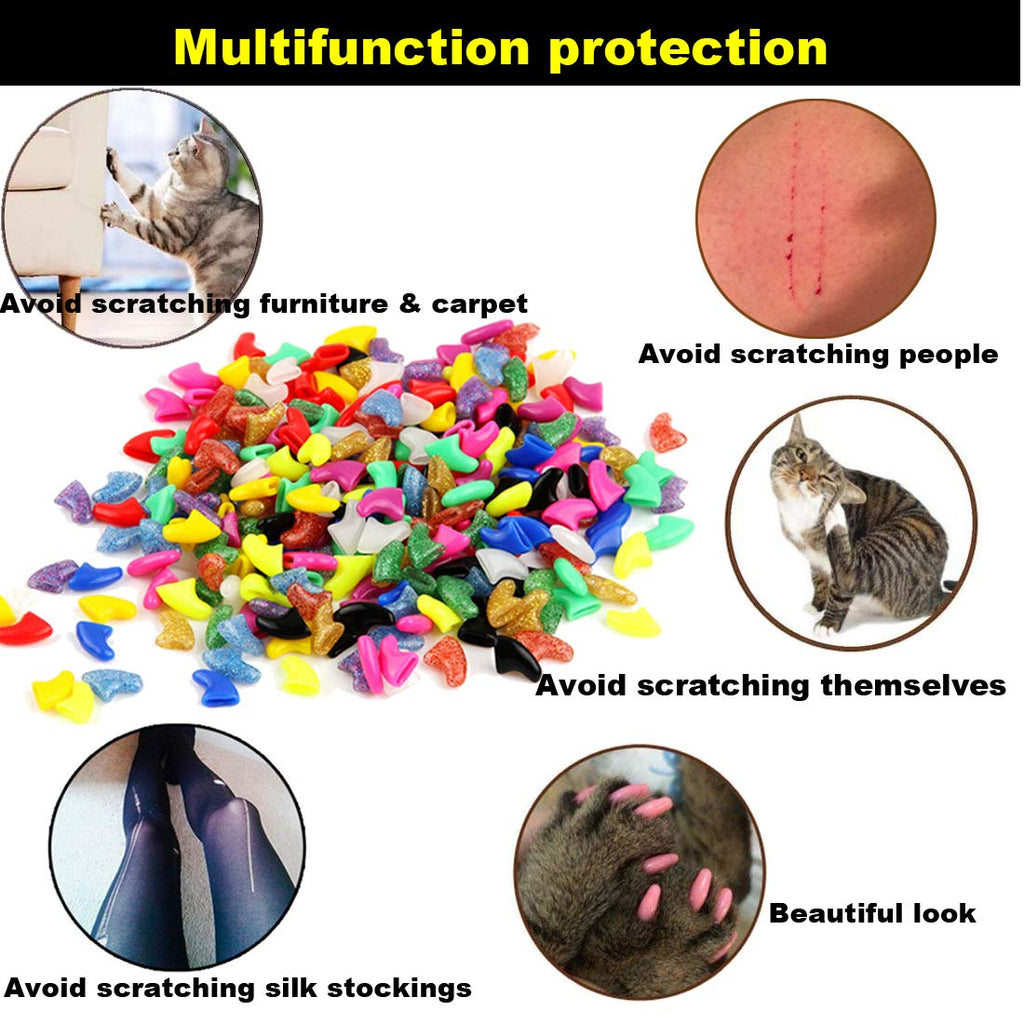 VICTHY 140pcs (14 Colors) Cat Nail Caps, Cat Claw Covers Cat Nail Covers with Adhesives and Applicators (Medium)