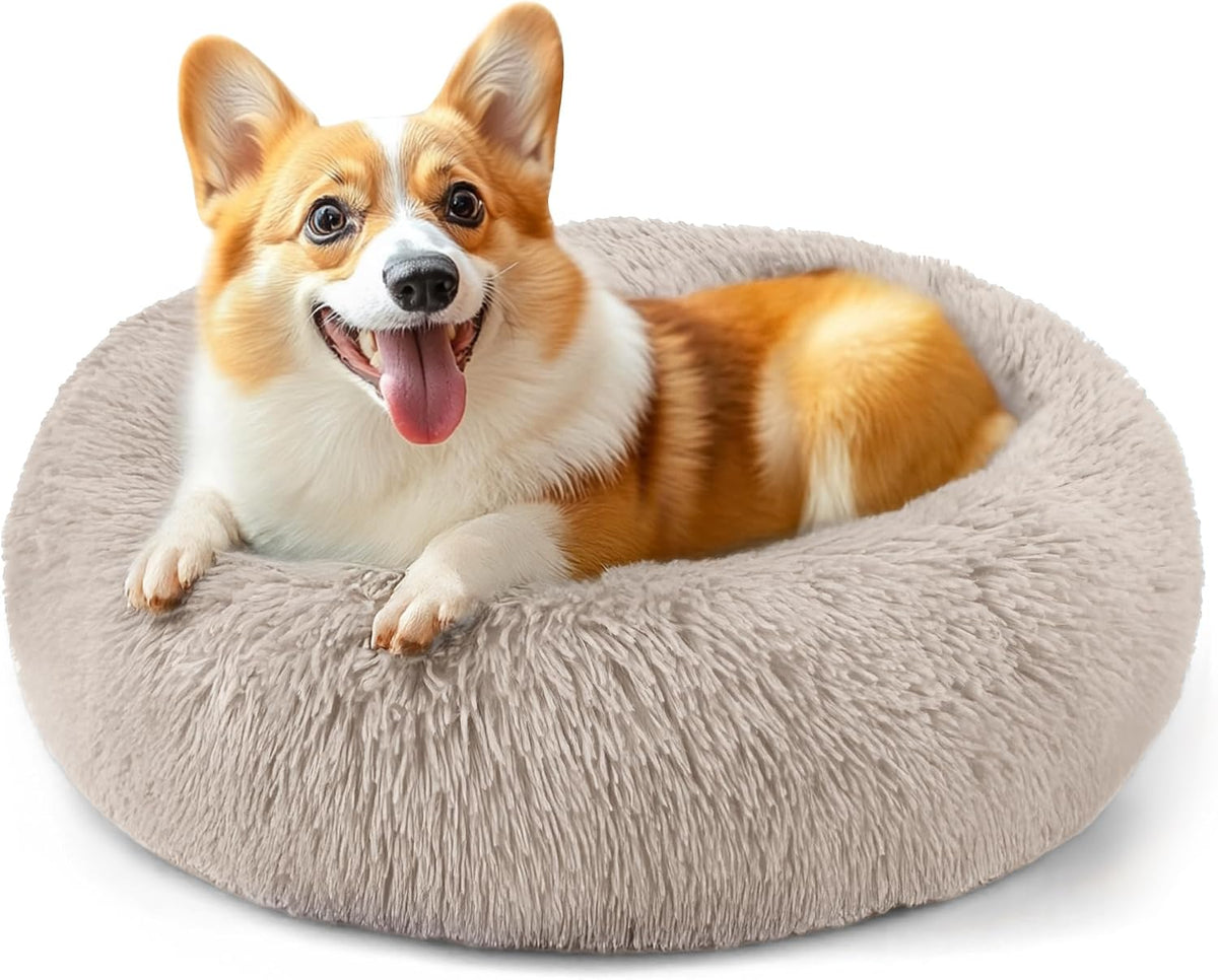 Hoewina Dog & Cat Bed for Indoor Cats, 20in Calming Donut Bed Tie-dye Gray
