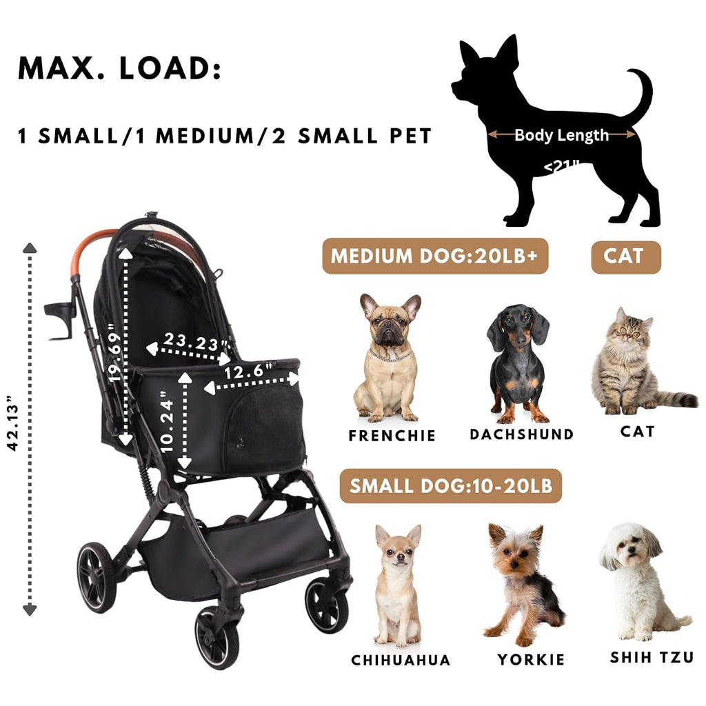 Bicystar Foldable Dog Stroller for Small Medium Dogs & Cats, 35 lbs, Grey