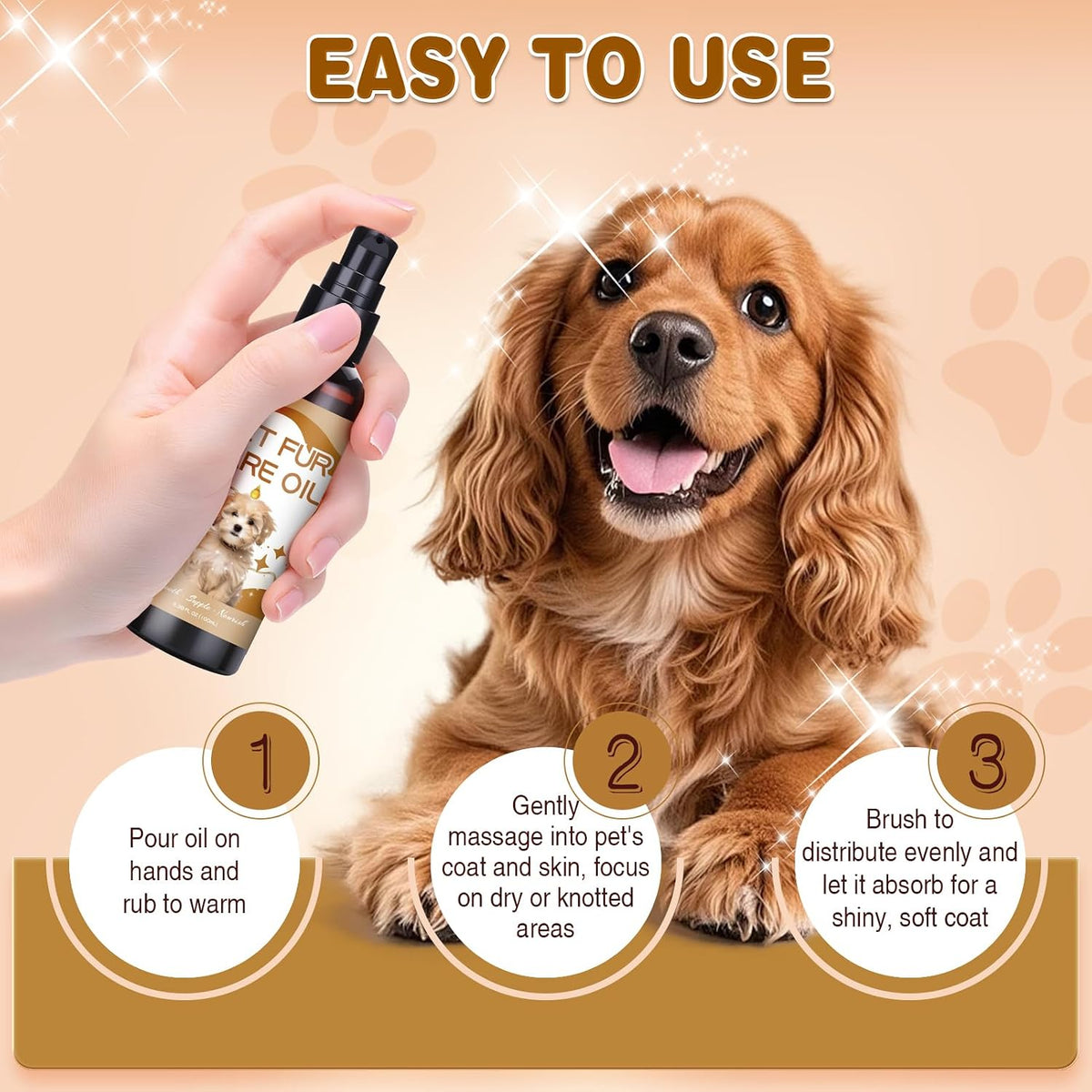 Pet Fur Care Oil for Dogs & Cats, 3.38 FL OZ Natural Oils with Collagen for Detangles, Reduces Shedding, Shiny & Silky C