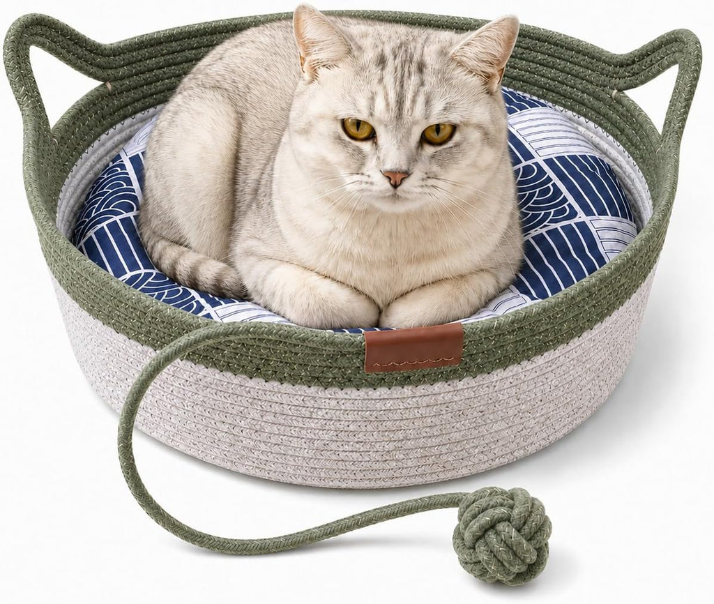 Instinct Basket for Cats - Stimuli Handwoven Cotton Rope Enrichment Bed