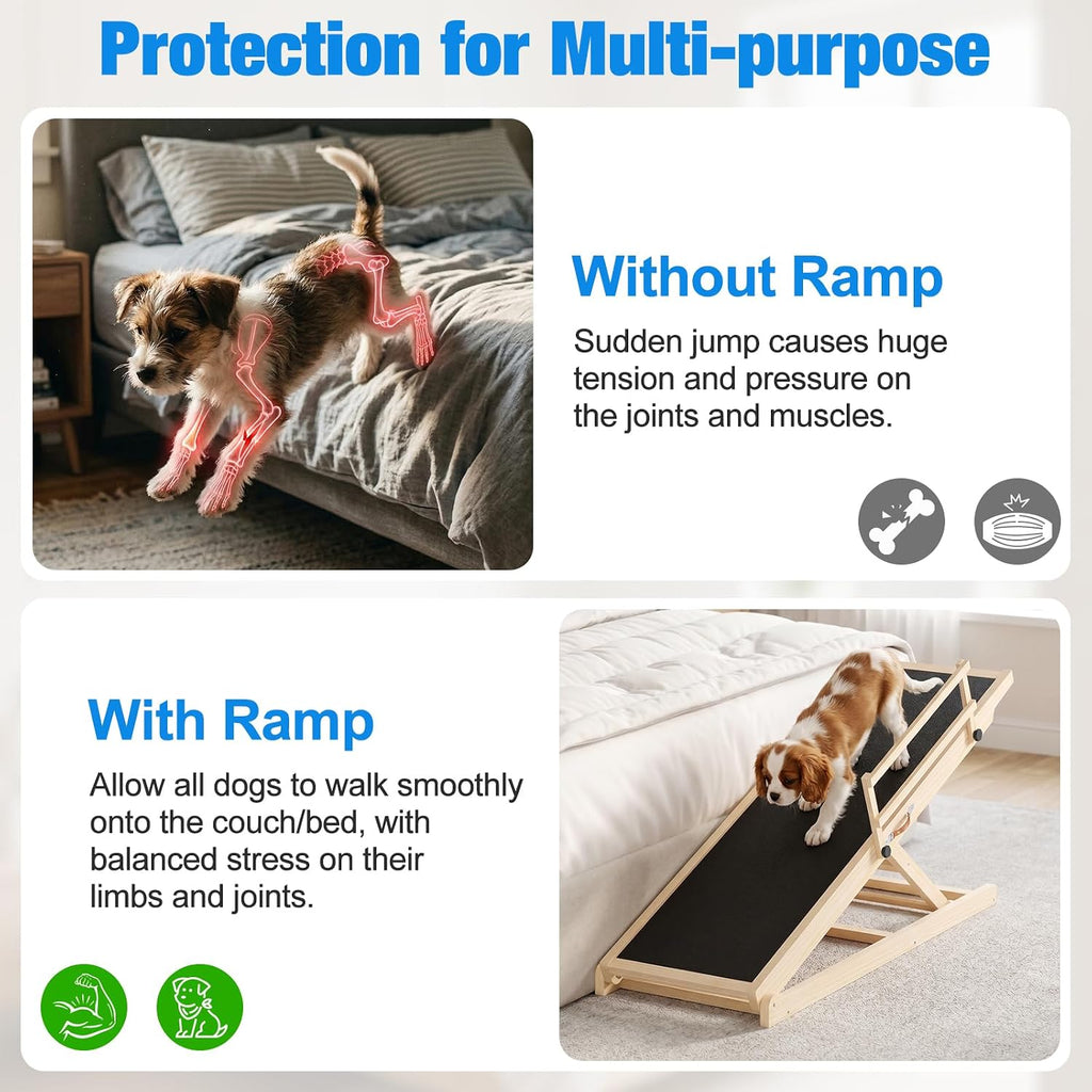 Dog Ramp for Bed, 47'' Long 20.3''-27'' Adjustable Height Pet Ramp