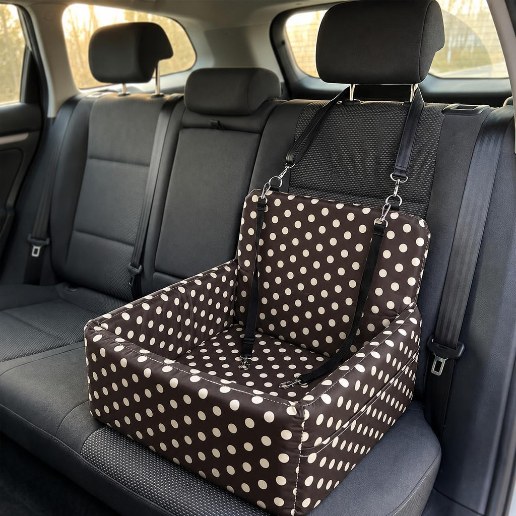 Dog Car Booster Seat with Adjustable Straps and Storage Pockets, Washable Pet Travel Seat Bed Heavy-Duty Clip Safety Car