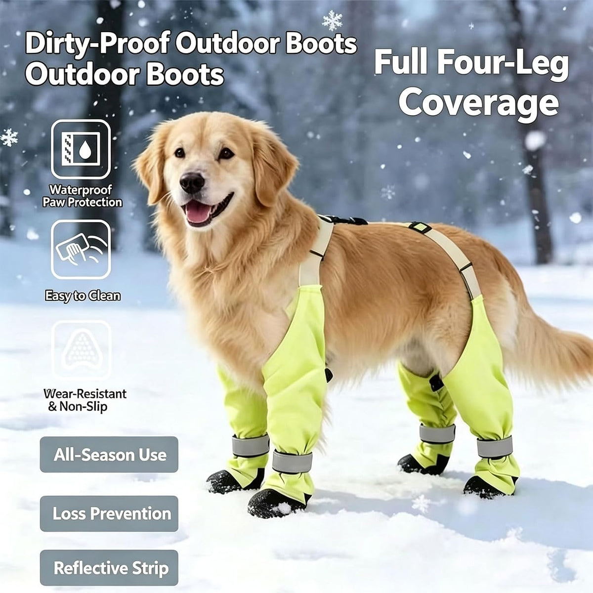 Dog Full Four-Leg Cover Boots Waterproof with Reflective Strap，Black：S