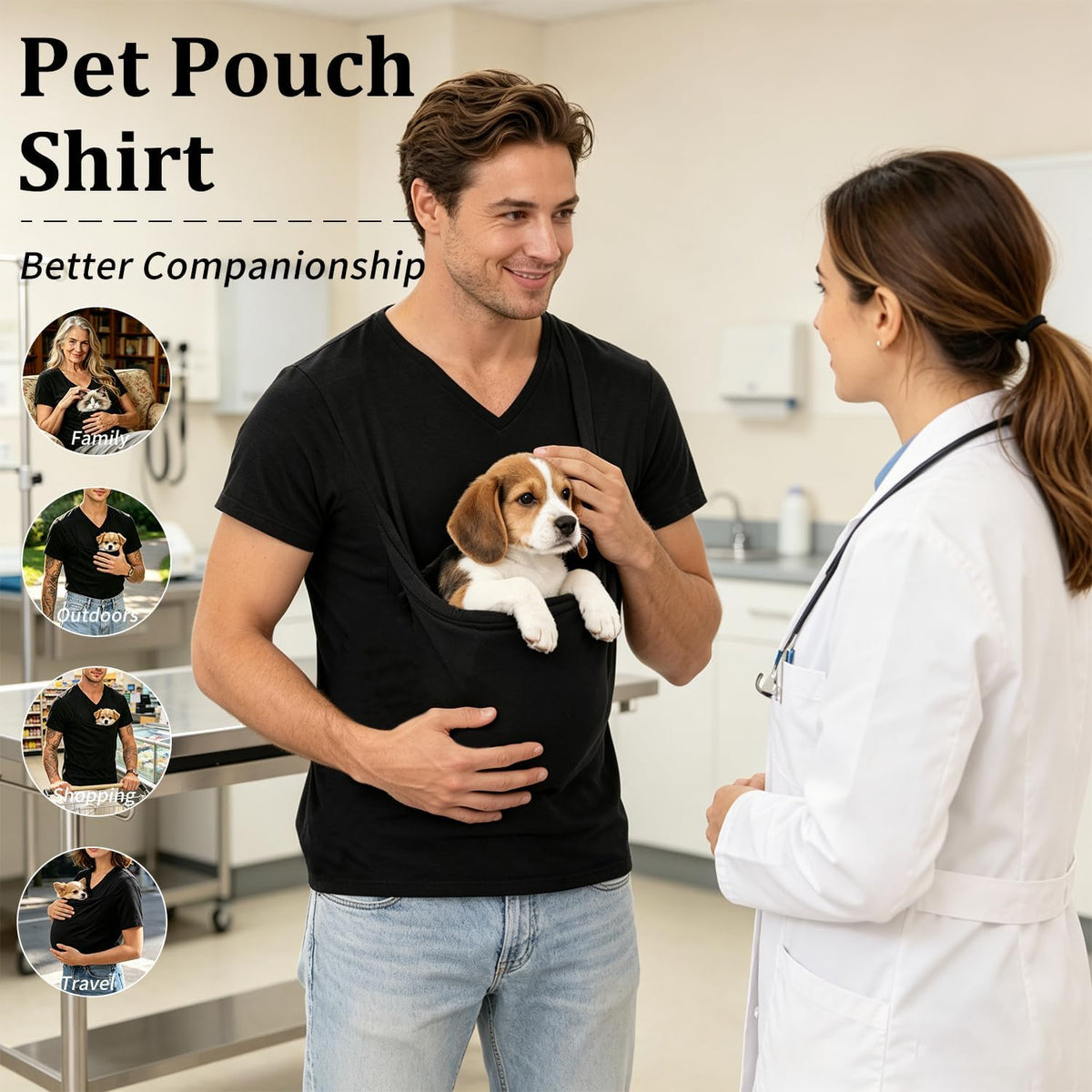 Pet Pouch Shirt for Small Dogs&Cats,Hands-Free Carrier with Kangaroo Pouch